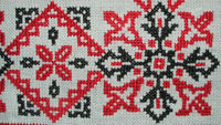 Detail of floral border pattern in cotton. Tea cloth (small tablecloth), Hungary, mid-twentieth century